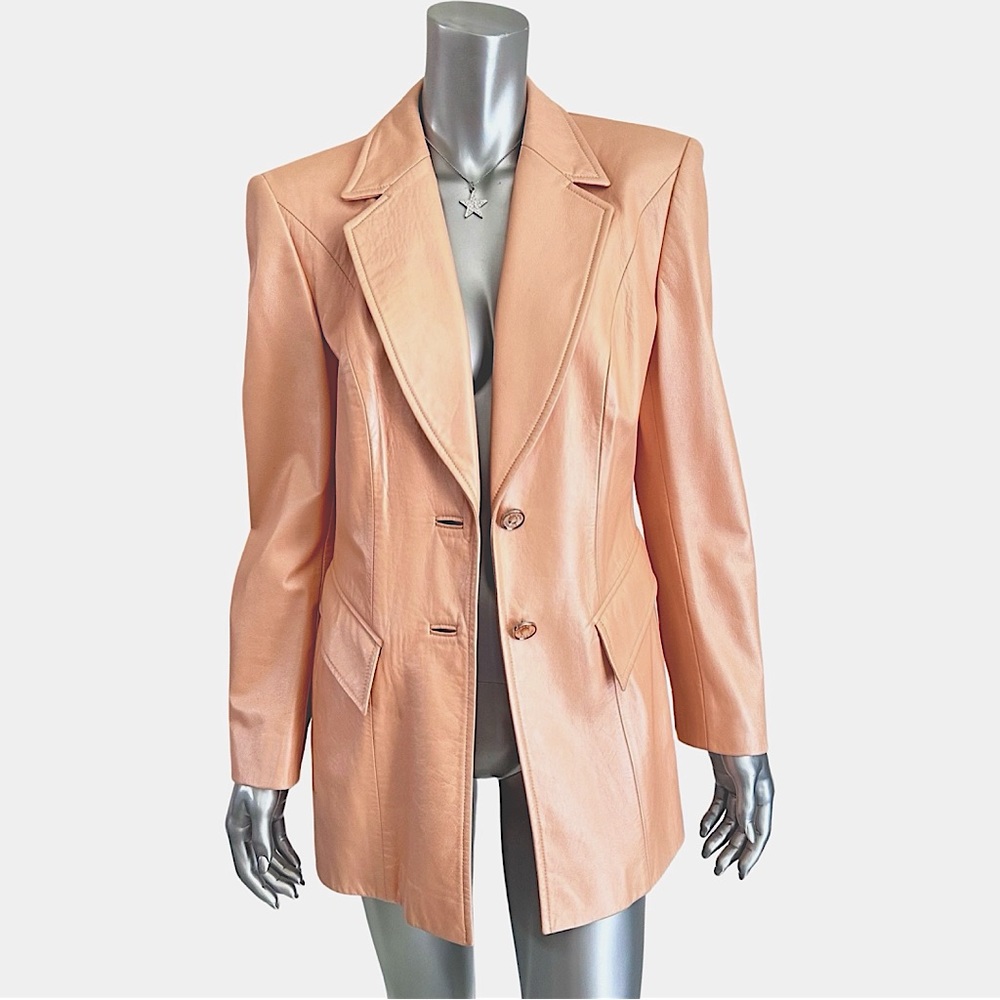 Vintage ESCADA lamb leather metallic iridescent peach BLAZER JACKET size 42